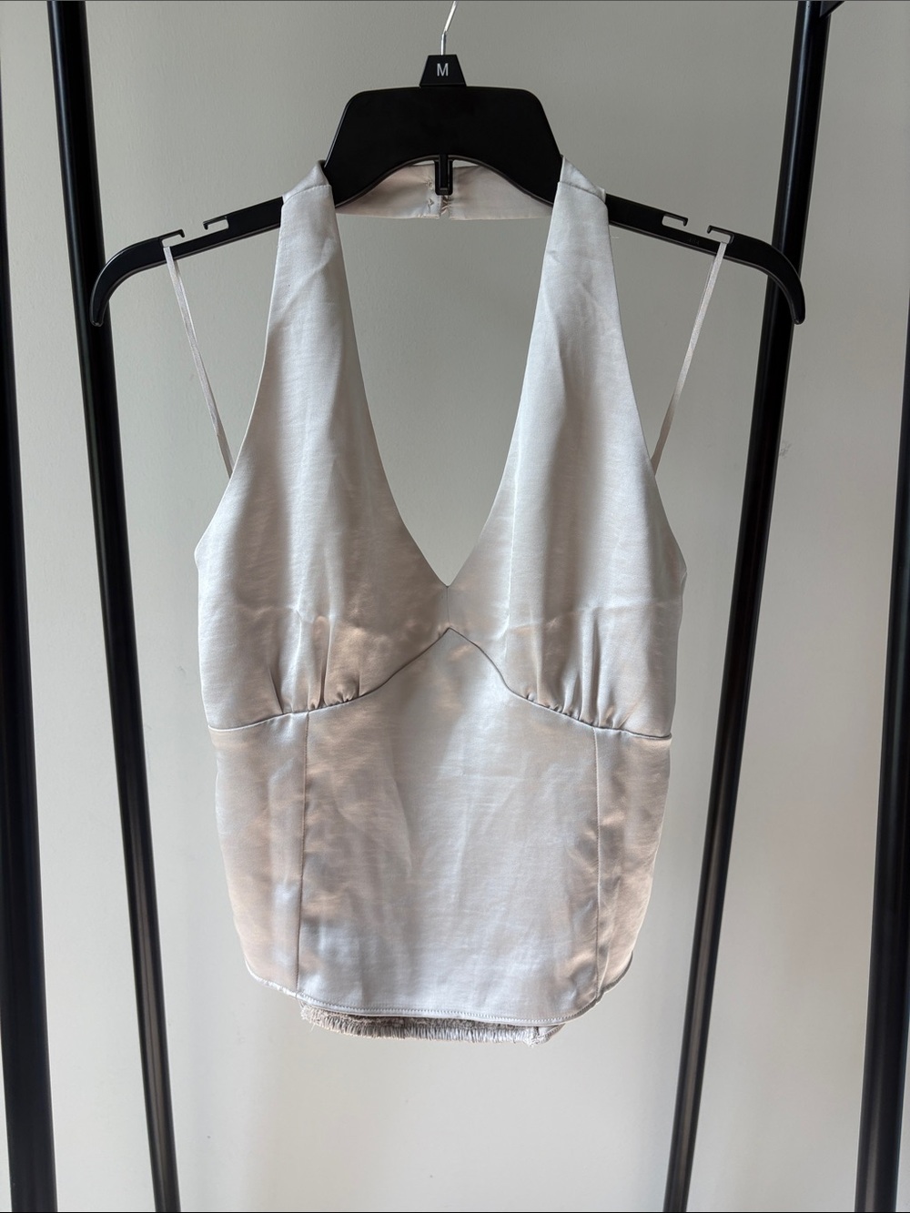 NWT Express Satin V-Neck Halter Tank Top - Champagne